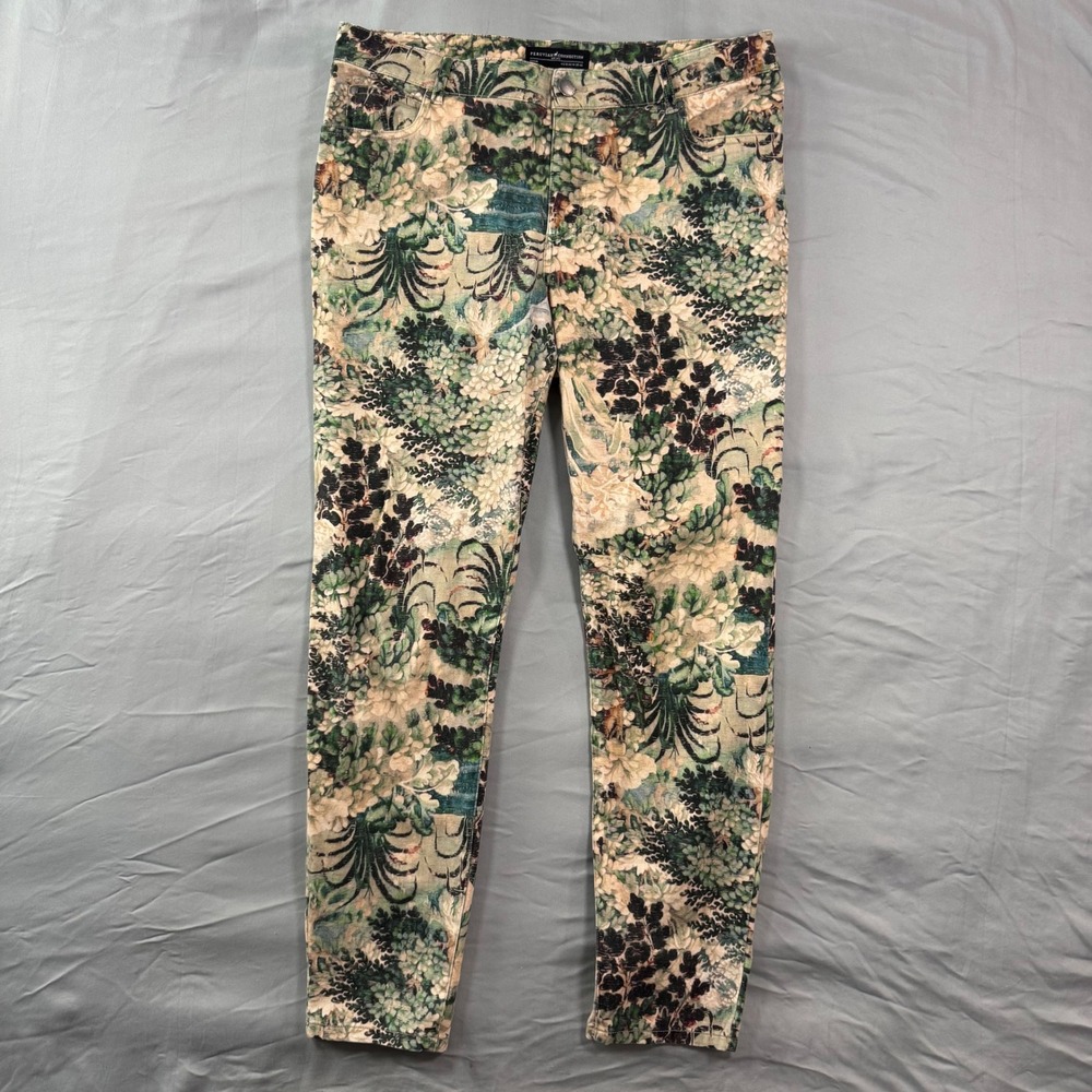 Peruvian Connection Botanical Floral AOP Pants Womens 10 Slim Green